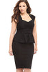 Black Ruched Peplum Dress with Bow